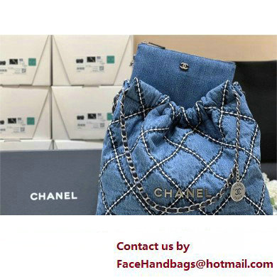 Chanel Stitched Denim & Silver-Tone Metal Blue 22 Small Handbag AS3260 2024(original quality) - Click Image to Close